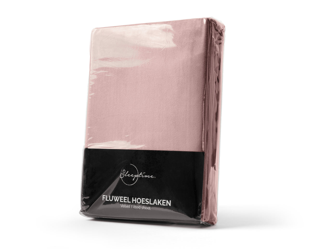 Hoeslaken velours polyester oudroze 90 x 200 cm, hoekhoogte 30 cm, strijkvrij voor de slaapkamer