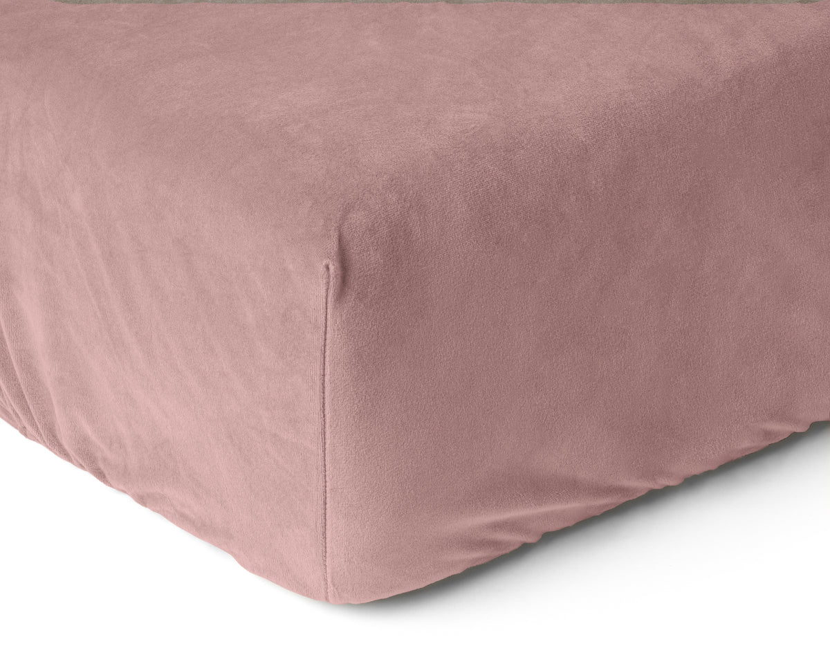 Hoeslaken velours polyester oudroze 90 x 200 cm, hoekhoogte 30 cm, strijkvrij voor de slaapkamer