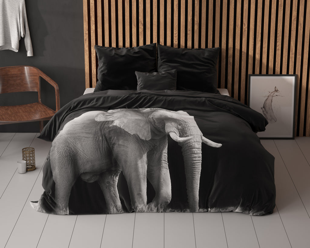 Dekbedovertrek microvezel olifant zwart 240 x 220 cm, met 2 kussenslopen 60 x 70 cm