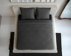 Dekbedovertrek katoen percale wafelstructuur antraciet 200 x 200/260 cm, met kussenslopen