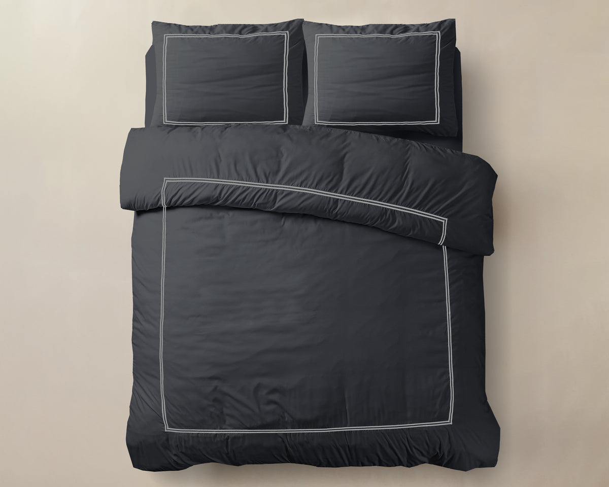 Dekbedovertrek katoen percale T180 zwart 200 x 200/260 cm, met kussenslopen en hotelsluiting