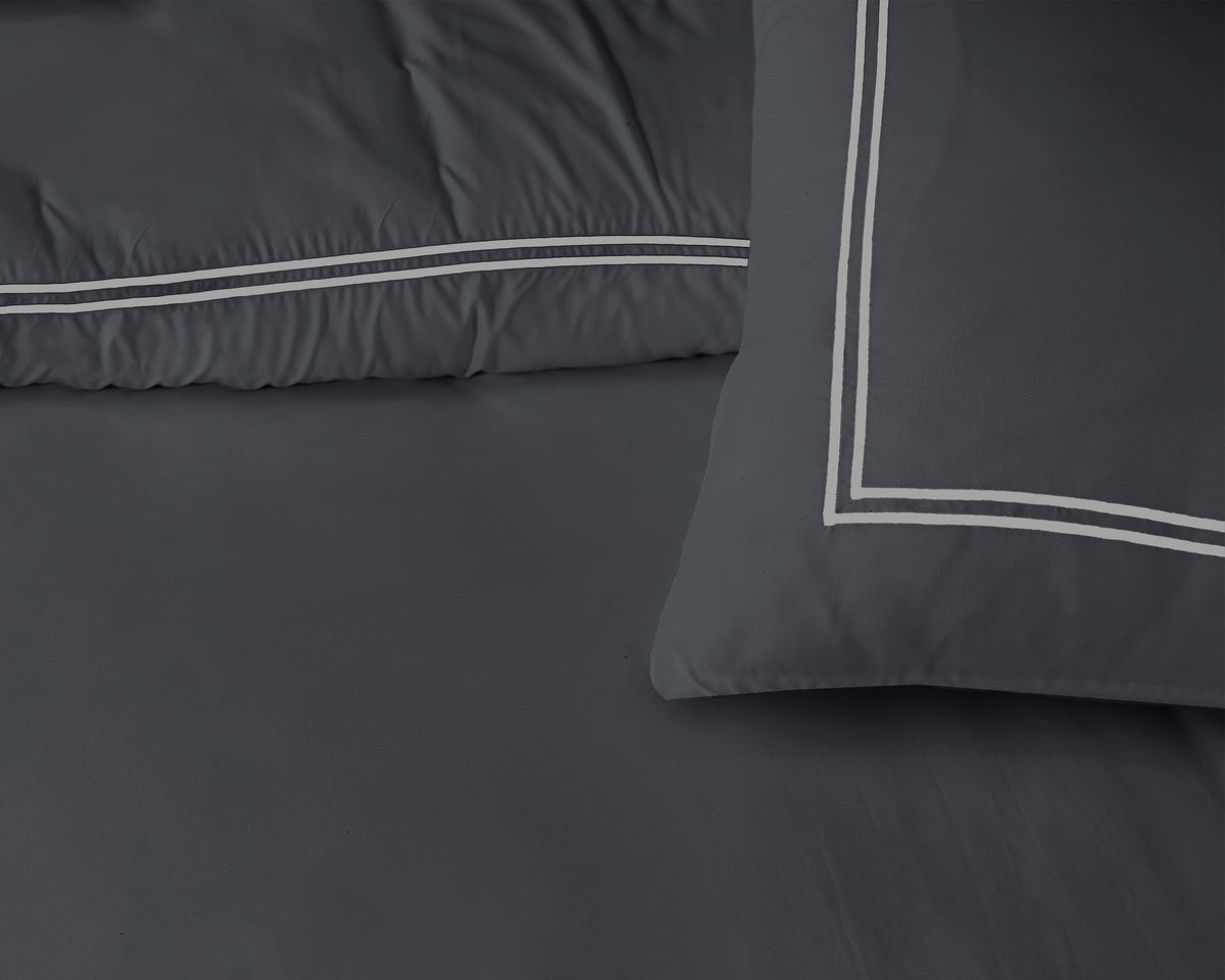 Dekbedovertrek katoen percale T180 zwart 200 x 200/260 cm, met kussenslopen en hotelsluiting