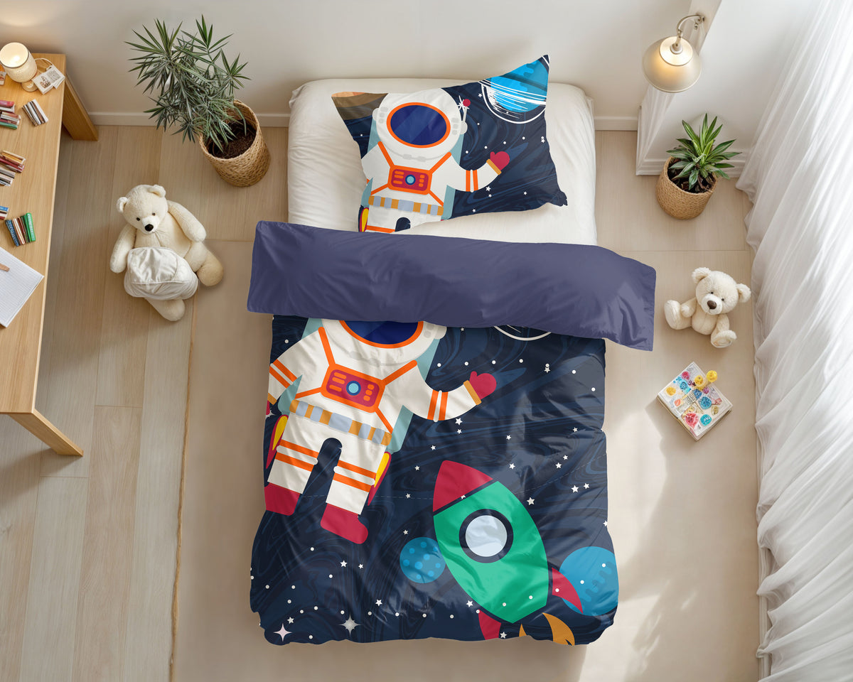 Dekbedovertrek microvezel ruimtevaarder astronaut blauw 140 x 200/220 cm, met kussensloop 60 x 70 cm