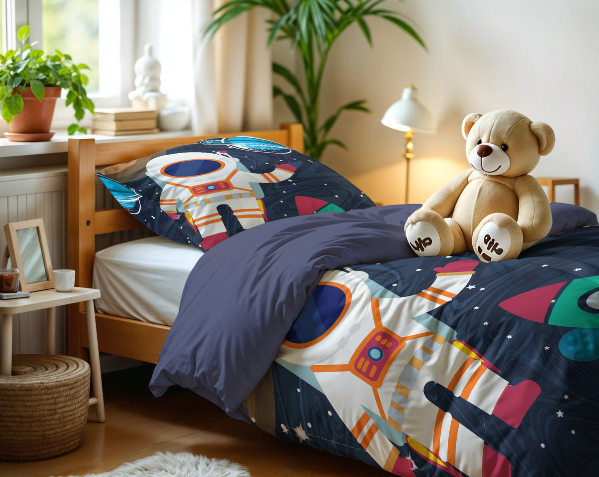 Dekbedovertrek microvezel ruimtevaarder astronaut blauw 140 x 200/220 cm, met kussensloop 60 x 70 cm