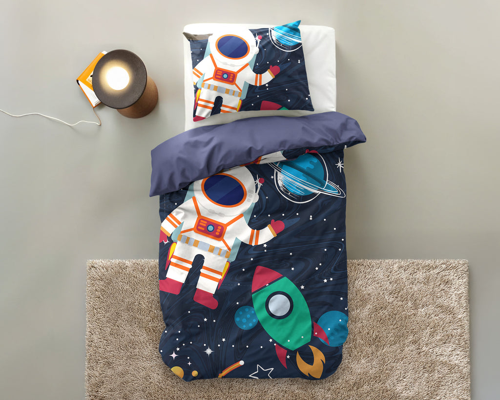 Dekbedovertrek microvezel ruimtevaarder astronaut blauw 140 x 200/220 cm, met kussensloop 60 x 70 cm