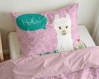 Dekbedovertrek microvezel roze met lama en cactussen 140 x 200/220 cm, met kussensloop 60 x 70 cm