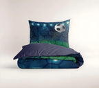 Dekbedovertrek microvezel voetbal blauw groen 140 x 200/220 cm, met kussensloop 60 x 70 cm