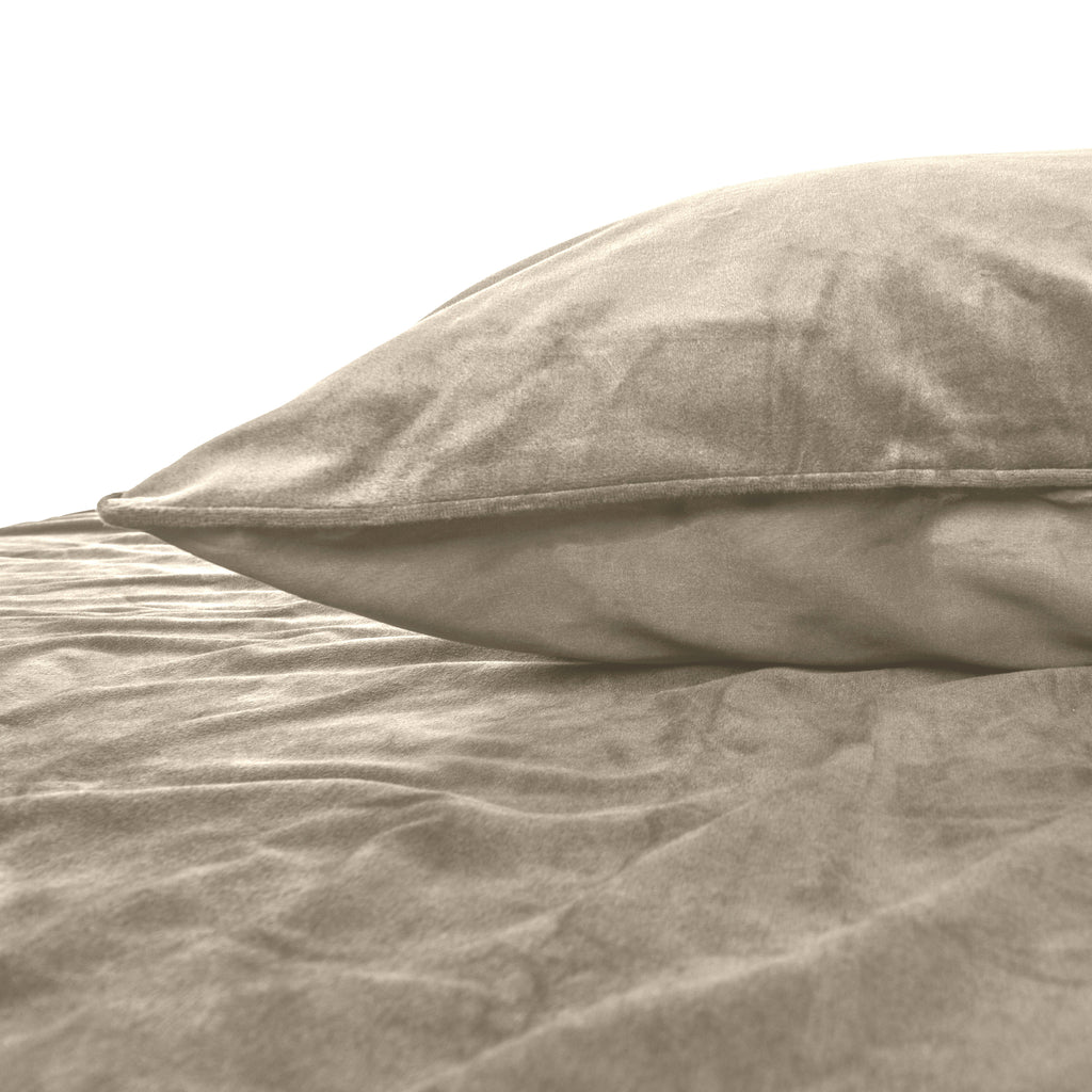 Dekbedovertrek fluweel polyester taupe 140 x 220 cm, met kussensloop en drukknopen