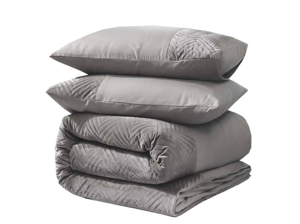 Dekbedovertrek velvet polyester zand/grijs, Crossline, 140 x 220 cm, met kussenslopen 60 x 70 cm
