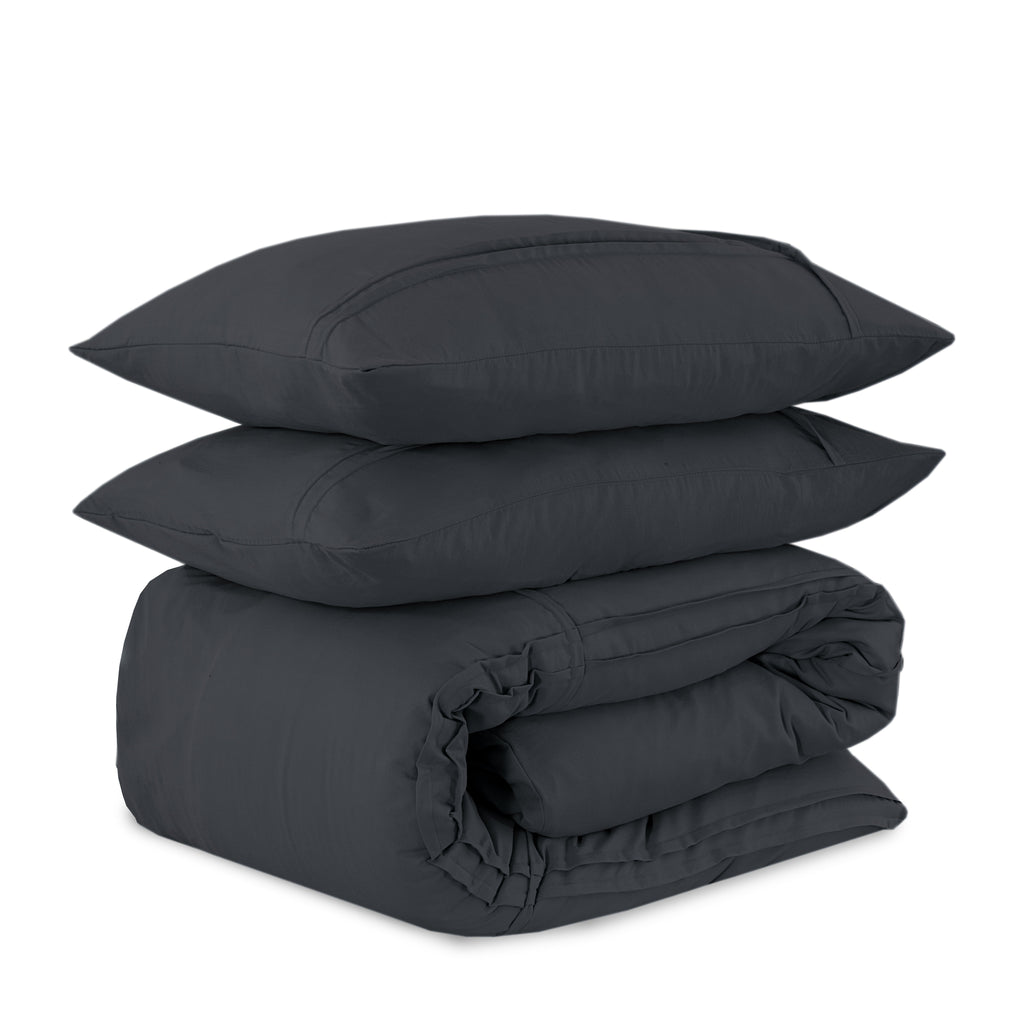 Dekbedovertrek microvezel gewassen antraciet 240 x 220 cm, met kussenslopen 60 x 70 cm