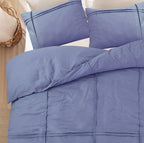 Dekbedovertrek microvezel gewassen getuft blauw 200 x 220 cm, met kussenslopen 60 x 70 cm