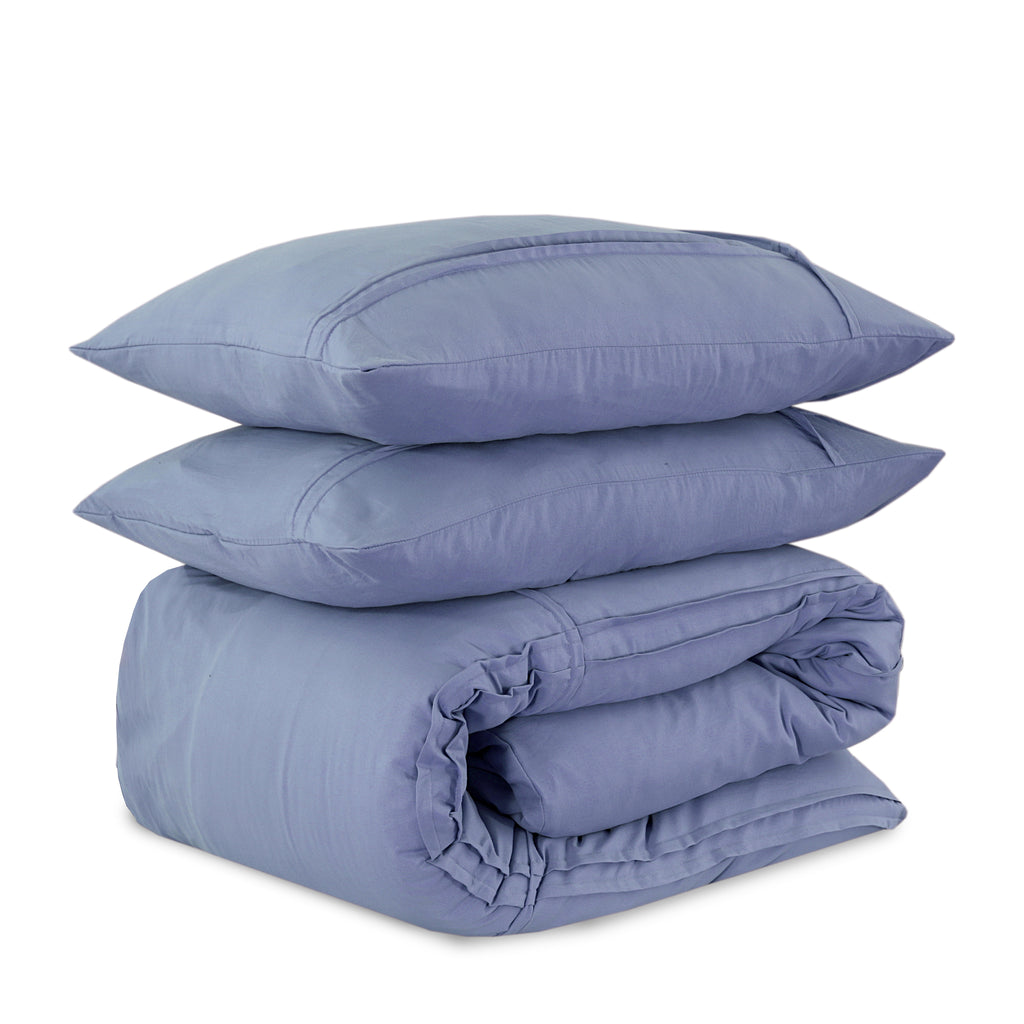 Dekbedovertrek microvezel gewassen getuft blauw 200 x 220 cm, met kussenslopen 60 x 70 cm