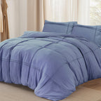 Dekbedovertrek microvezel gewassen blauw met plooidetails 240 x 220 cm, met kussenslopen 60 x 70 cm