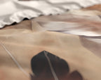 Dekbedovertrek katoensatijn veren print taupe en bruin 200 x 220 cm, met 2 kussenslopen 60 x 70 cm