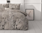 Dekbedovertrek microvezel Dora taupe met bloemenprint 140 x 220 cm, inclusief kussensloop 60 x 70 cm