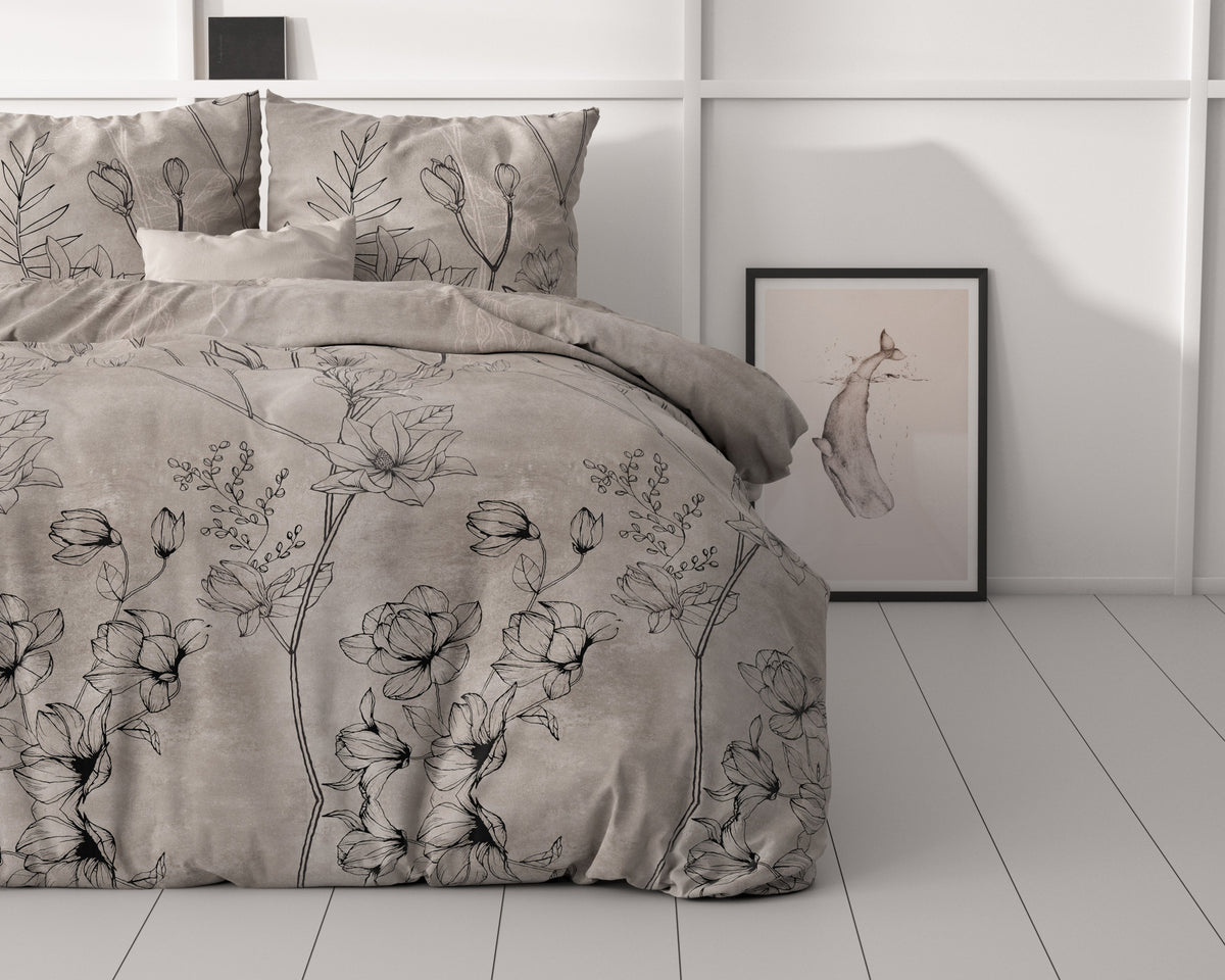 Dekbedovertrek micropercal Dora taupe 240 x 220 cm, met 2 kussenslopen 60 x 70 cm