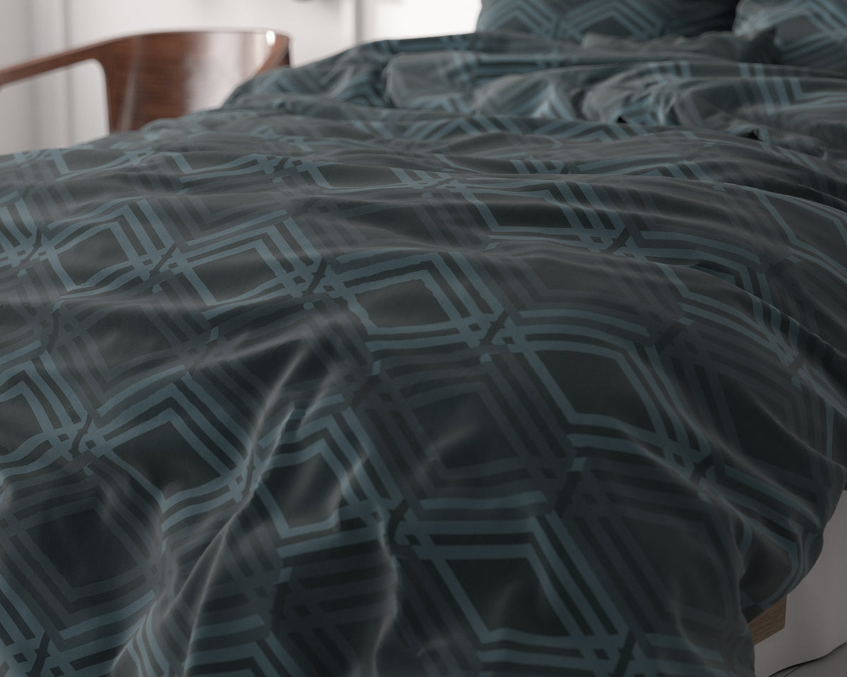 Dekbedovertrek micropercale Wavey geometrisch patroon 240 x 220 cm, met kussenslopen 60 x 70 cm