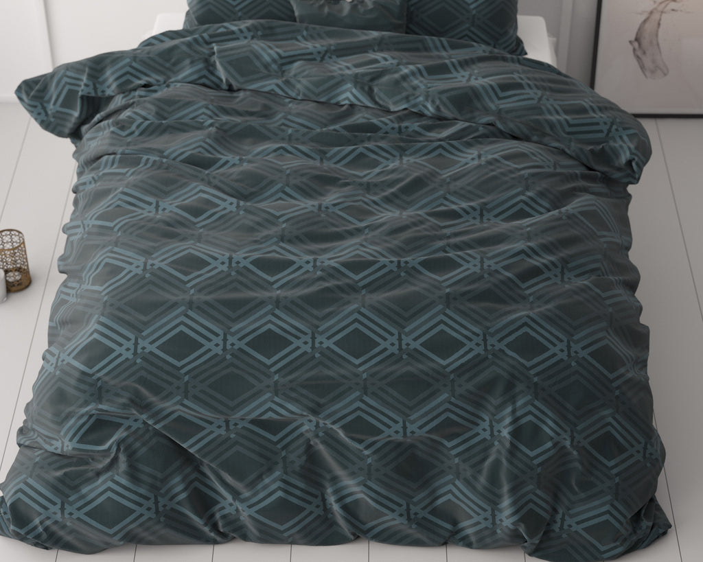 Dekbedovertrek micropercale Wavey geometrisch patroon 240 x 220 cm, met kussenslopen 60 x 70 cm