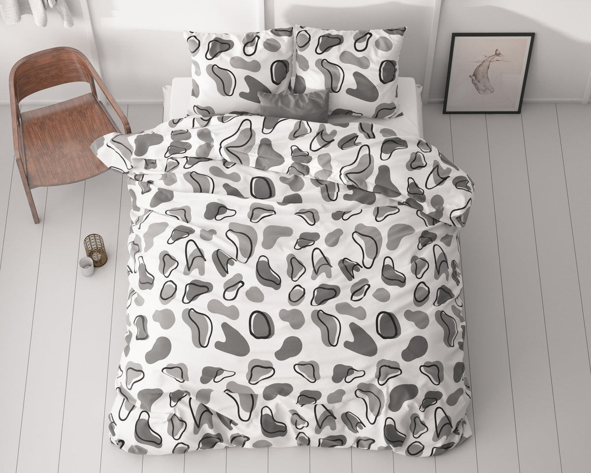 Dekbedovertrek microvezel micropercal Lova wit met grijs motief 240 x 220 cm, met 2 kussenslopen 60 x 70 cm