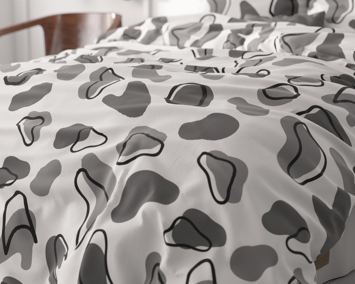 Dekbedovertrek microvezel micropercal Lova wit met grijs motief 240 x 220 cm, met 2 kussenslopen 60 x 70 cm