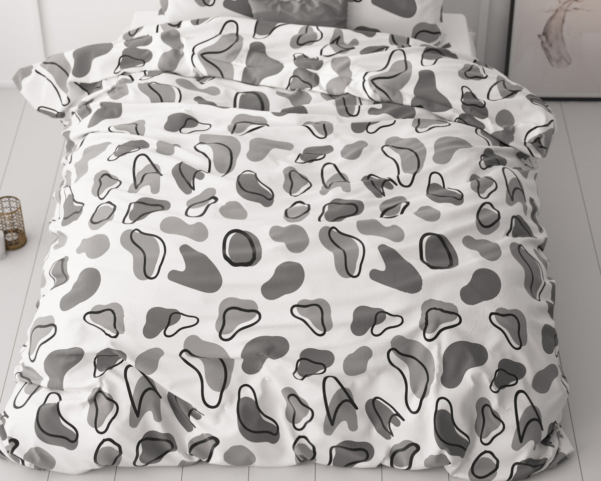 Dekbedovertrek microvezel micropercal Lova wit met grijs motief 240 x 220 cm, met 2 kussenslopen 60 x 70 cm