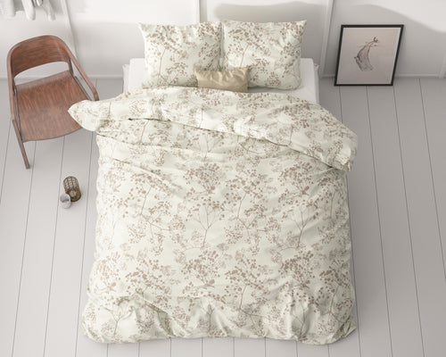 Dekbedovertrek microvezel Firdo bloemenprint crème en taupe 200 x 220 cm, met 2 kussenslopen