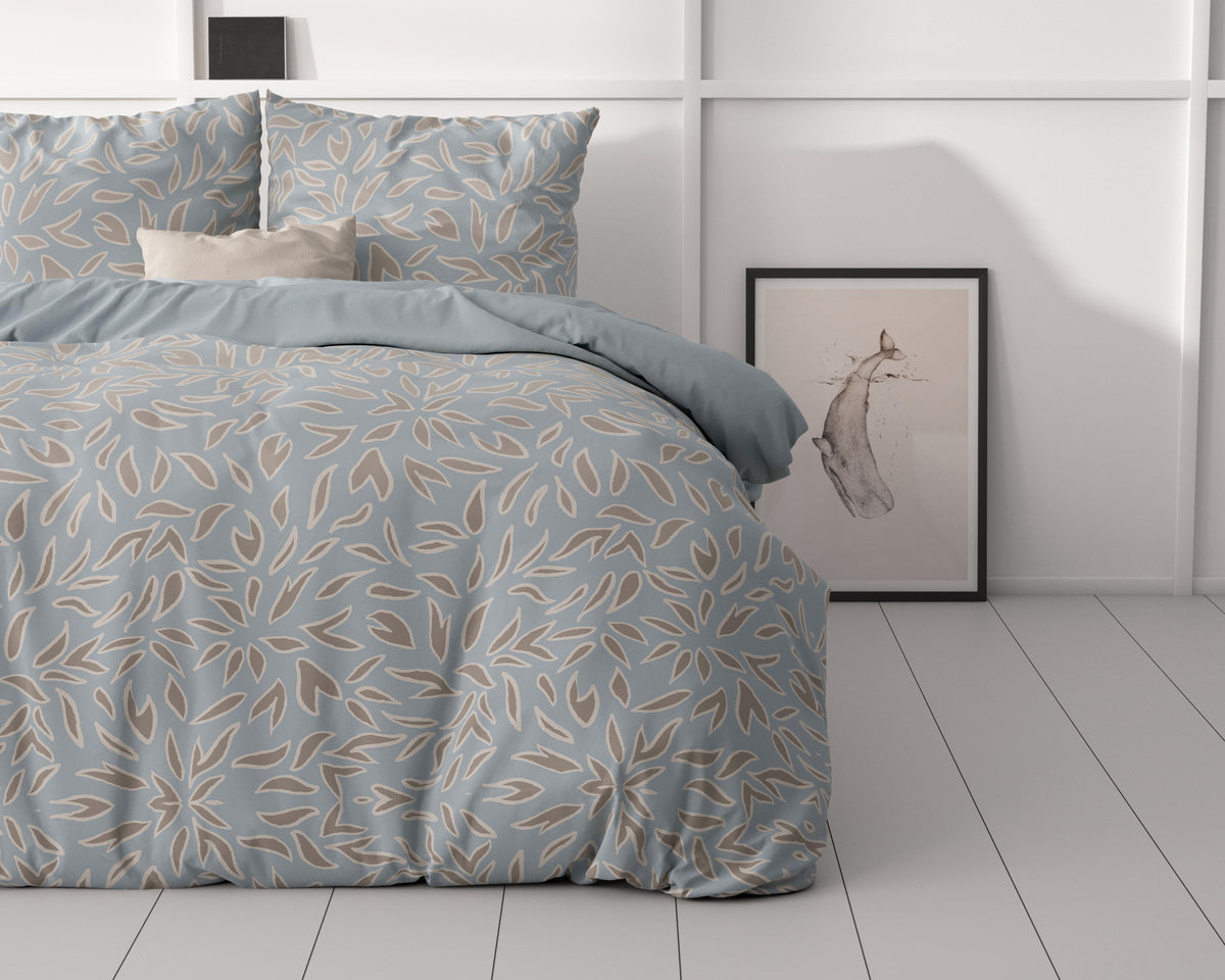 Dekbedovertrek microvezel Belia blauw met bladprint 200 x 220 cm, met 2 kussenslopen voor de slaapkamer
