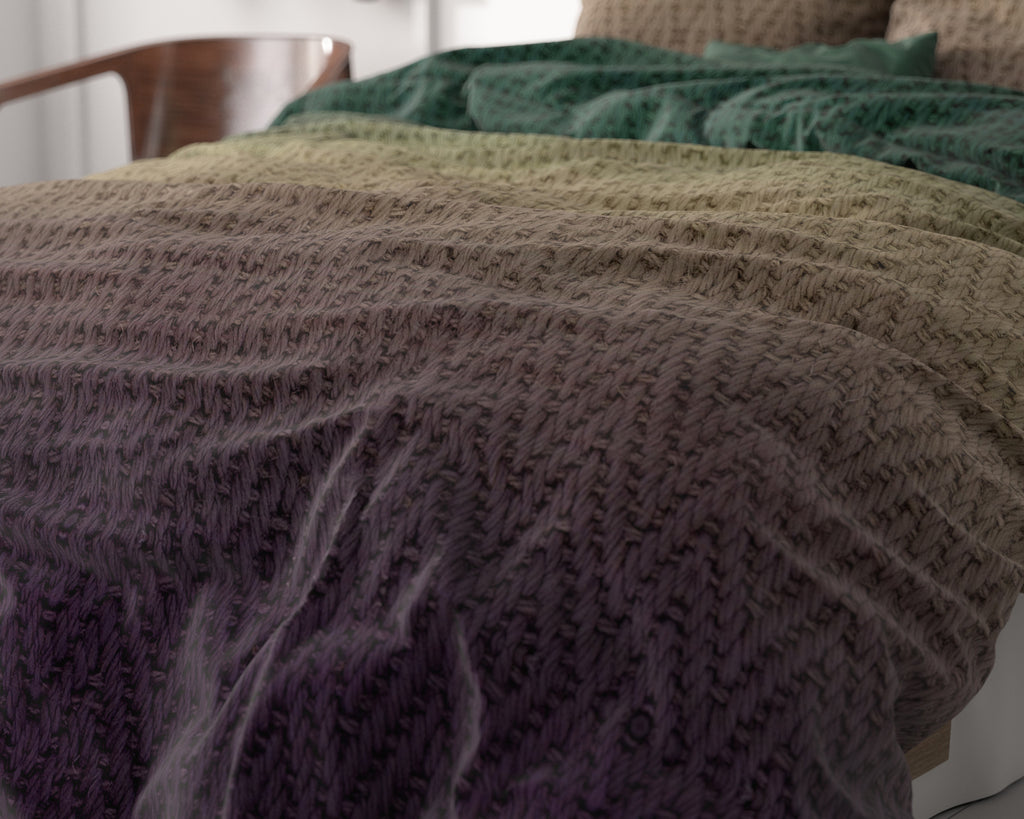 Dekbedovertrek microvezel polyester groen bruin gebreid motief 200 x 220 cm, met 2 kussenslopen