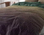 Dekbedovertrek microvezel polyester groen bruin gebreid motief 200 x 220 cm, met 2 kussenslopen