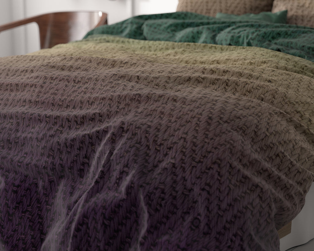 Dekbedovertrek microvezel polyester groen bruin gebreid motief 200 x 220 cm, met 2 kussenslopen