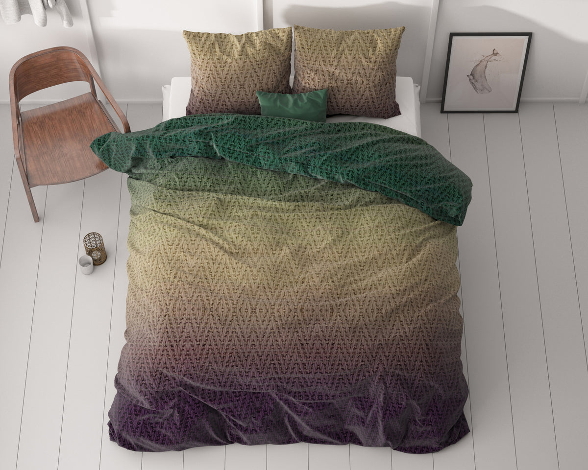 Dekbedovertrek microvezel polyester warme breisels bruin groen 240 x 220 cm, met 2 kussenslopen