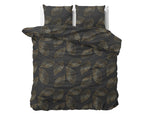 Dekbedovertrek microvezel antraciet met gouden bladeren 200 x 220 cm, met 2 kussenslopen 60 x 70 cm