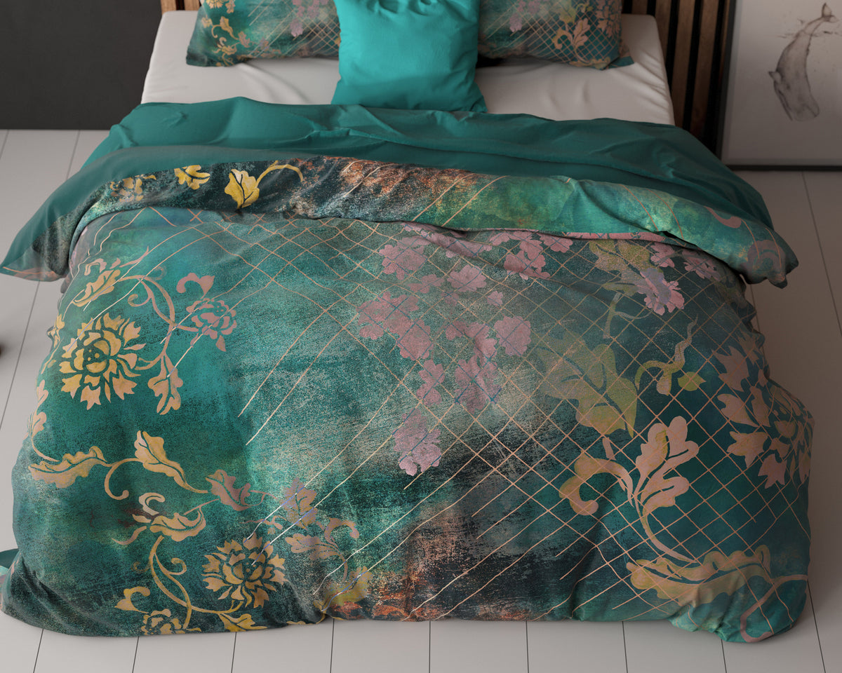 Dekbedovertrek Raddison bloemenmotief groen 240 x 200/220 cm voor de slaapkamer
