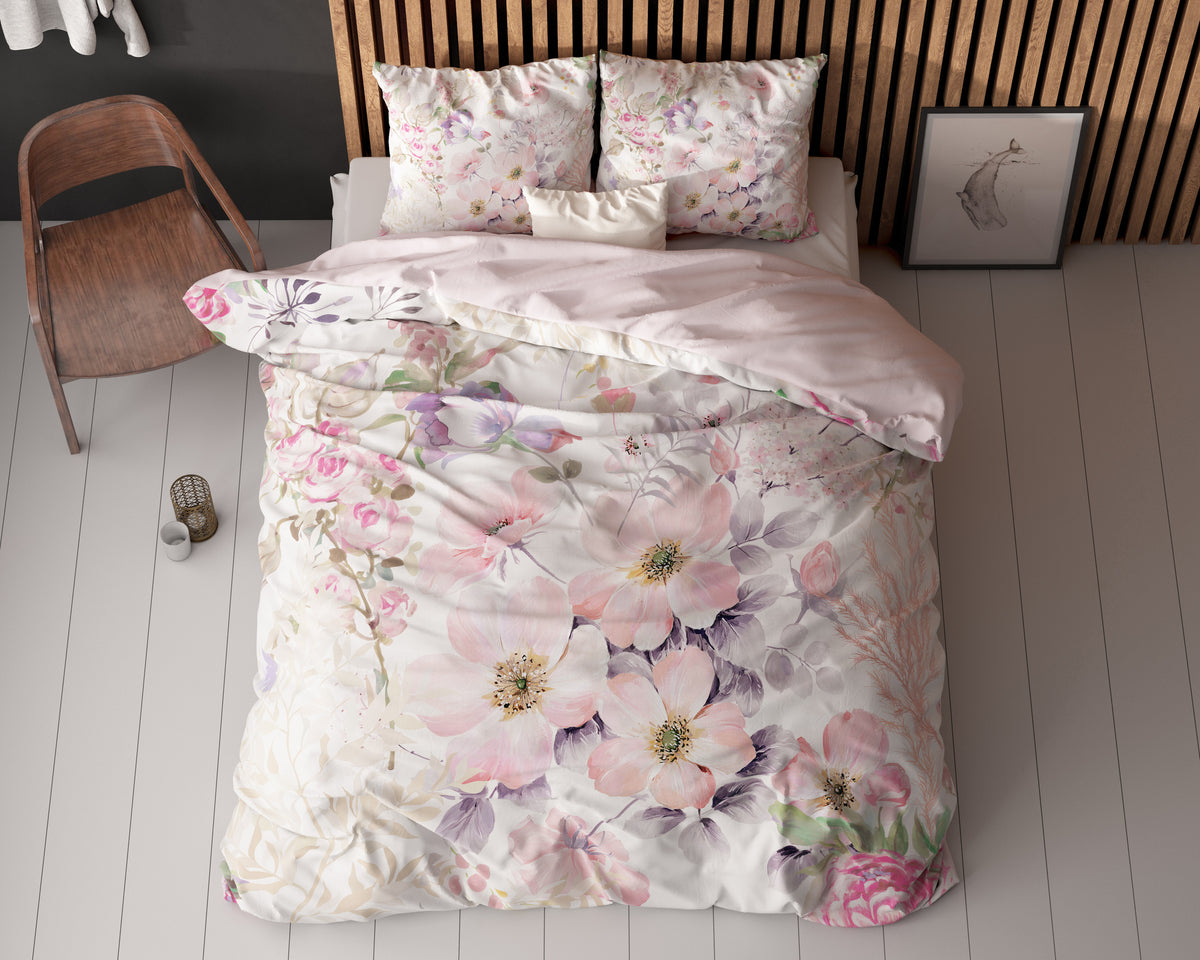 Dekbedovertrek Gyna bloemenprint roze, 200 x 200/220 cm, voor de slaapkamer