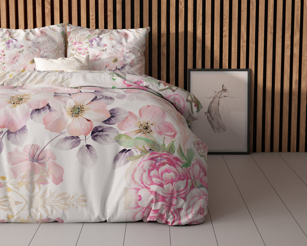 Dekbedovertrek Gyna bloemenprint roze, 200 x 200/220 cm, voor de slaapkamer