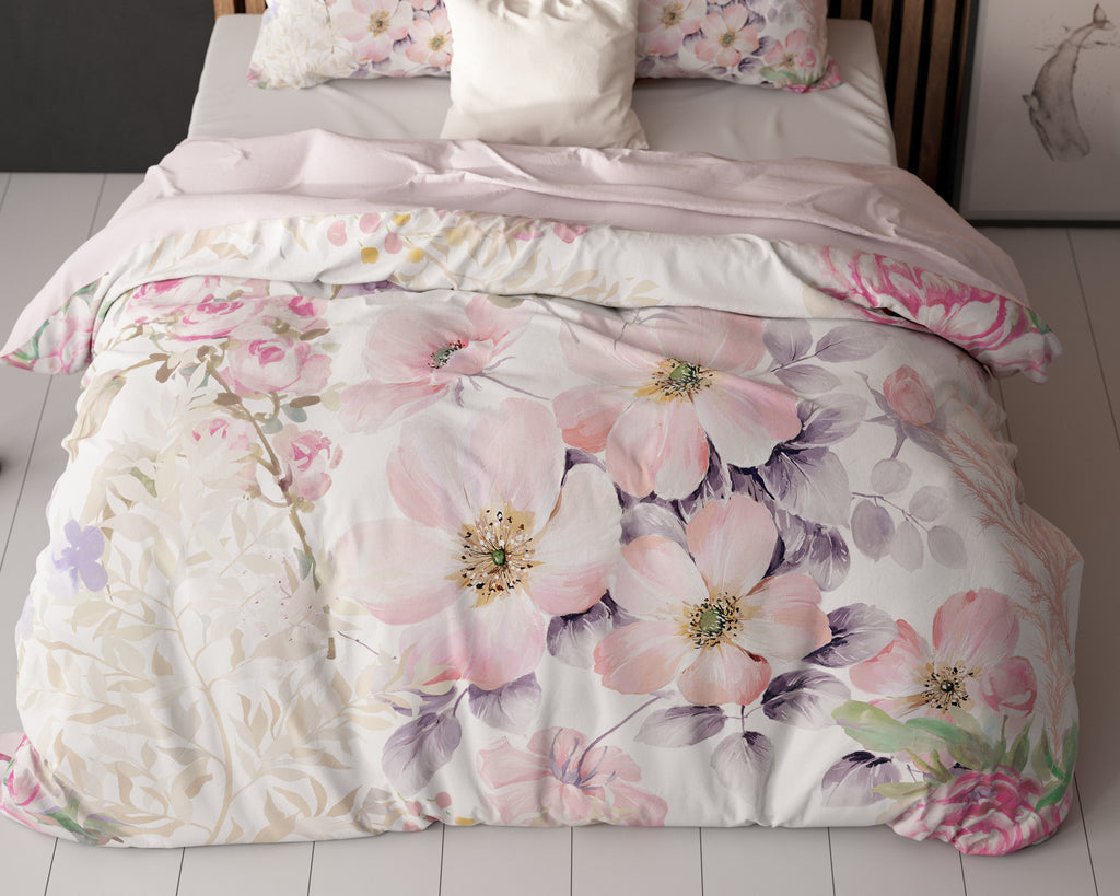 Dekbedovertrek Gyna bloemenprint roze, 200 x 200/220 cm, voor de slaapkamer