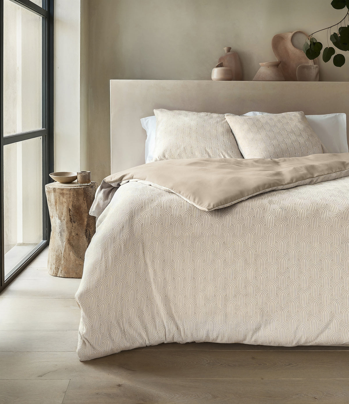 Dekbedovertrek flanel Art beige 140 x 220 cm voor de slaapkamer