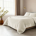 Dekbedovertrek fluweel beige effen 140 x 220 cm, met 1 kussensloop voor de slaapkamer