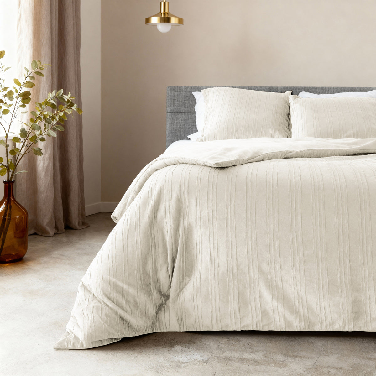 Dekbedovertrek fluweel beige effen 140 x 220 cm, met 1 kussensloop voor de slaapkamer