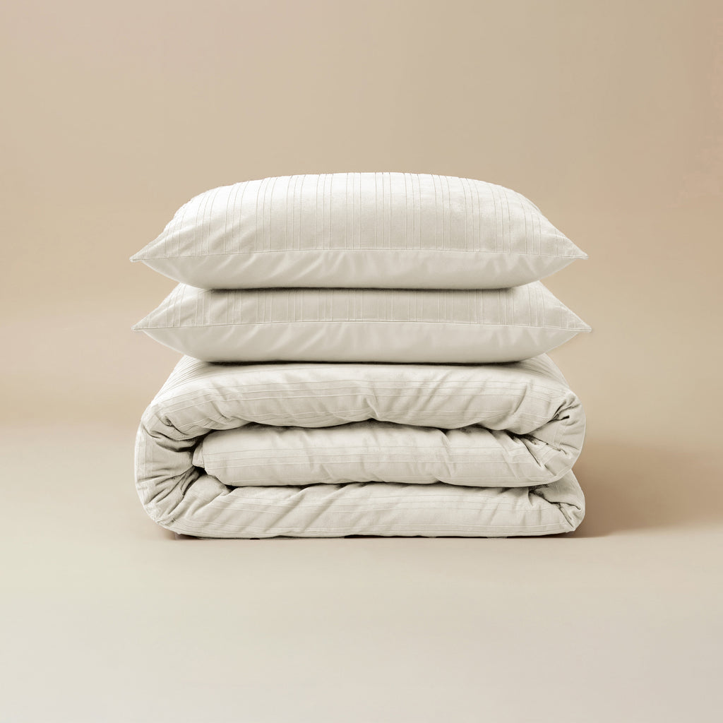 Dekbedovertrek velvet fluweel beige effen 240 x 220 cm, met 2 kussenslopen