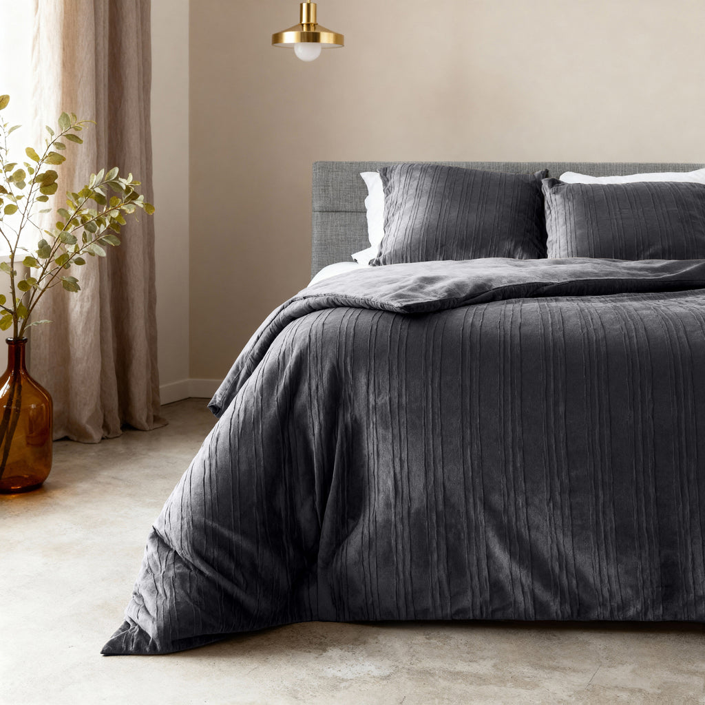 Dekbedovertrek fluweel polyester zwart 200 x 220 cm, met 2 kussenslopen, slaapkamer