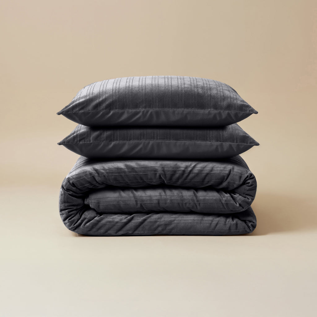 Dekbedovertrek fluweel polyester zwart 200 x 220 cm, met 2 kussenslopen, slaapkamer