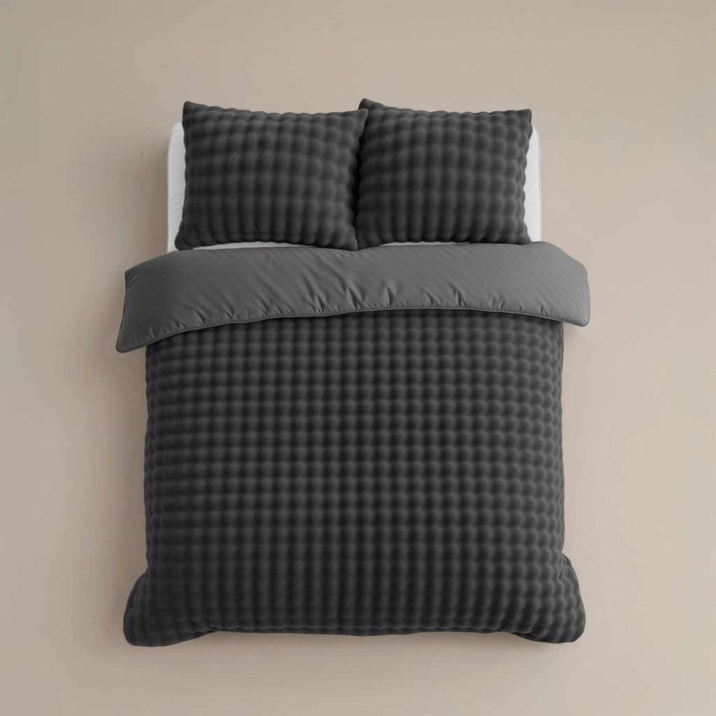 Dekbedovertrek pompom flanel fleece antraciet 140 x 220 cm, met kussenslopen voor de slaapkamer