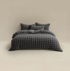 Dekbedovertrek pompom flanel fleece antraciet 140 x 220 cm, met kussenslopen voor de slaapkamer
