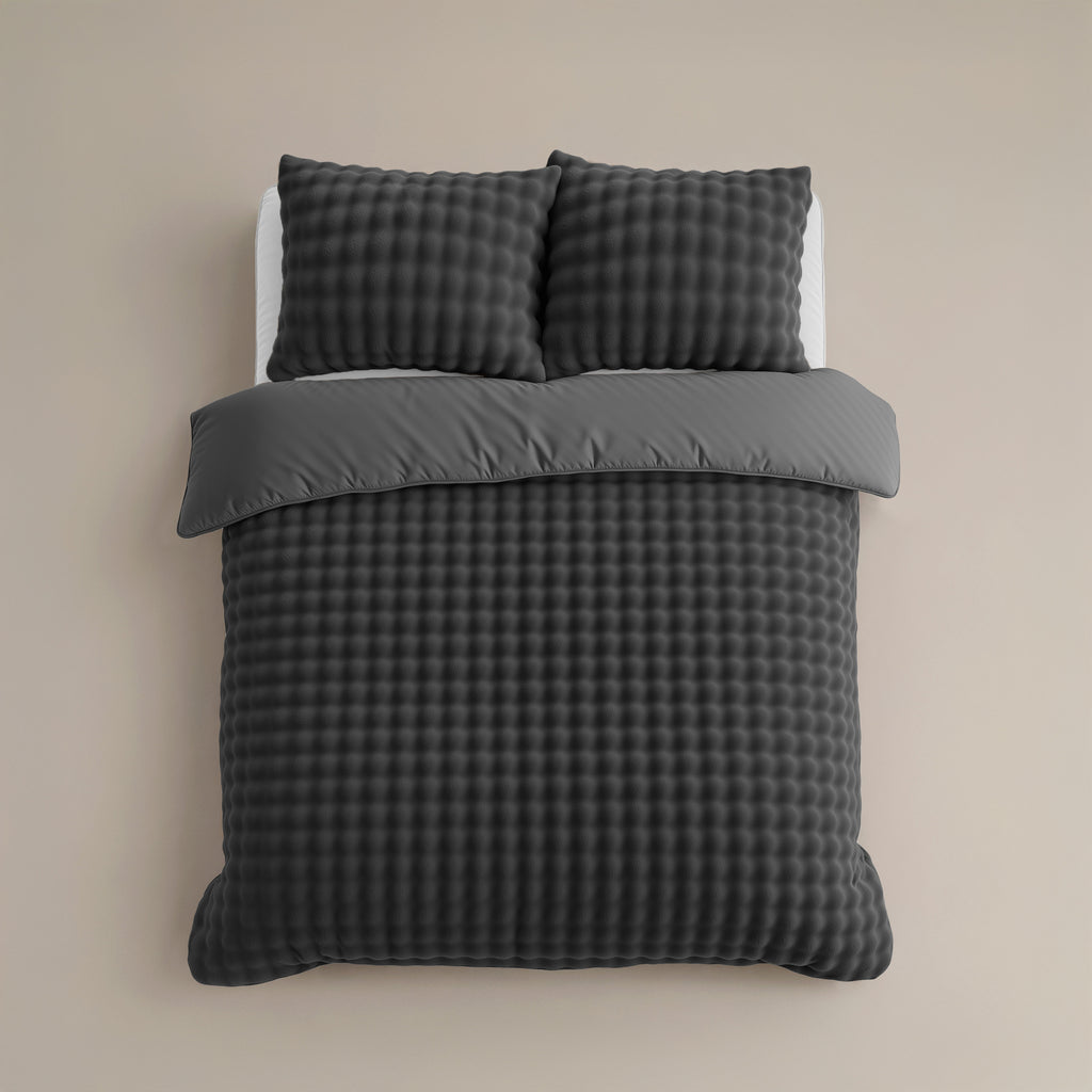Dekbedovertrek pompom flanel fleece antraciet 140 x 220 cm, met kussenslopen voor de slaapkamer