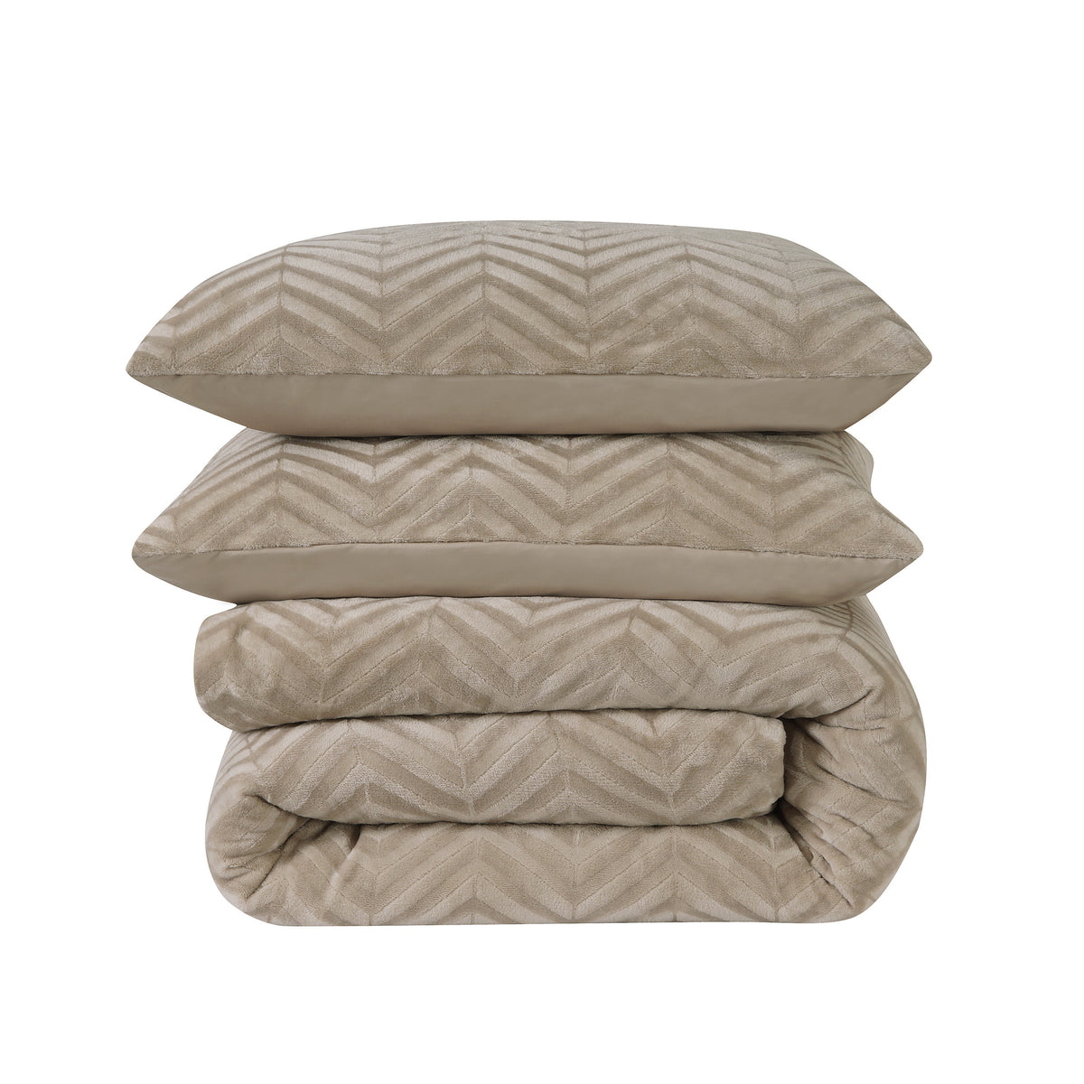 Dekbedovertrek teddy polyester visgraat chevron taupe 240 x 200/220 cm, voor de slaapkamer