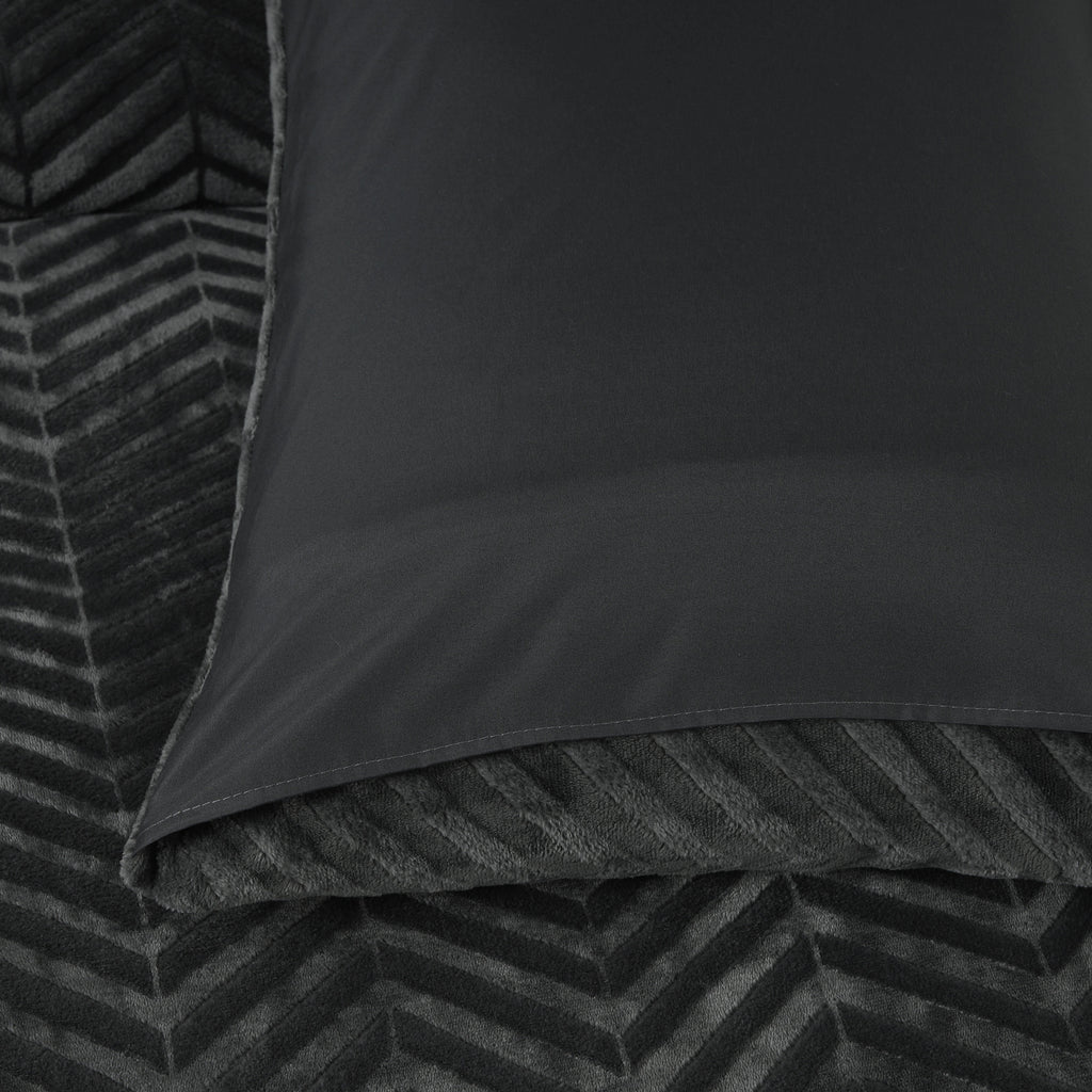 Dekbedovertrek teddy polyester chevron antraciet 200 x 200/220 cm, met kussenslopen voor de slaapkamer