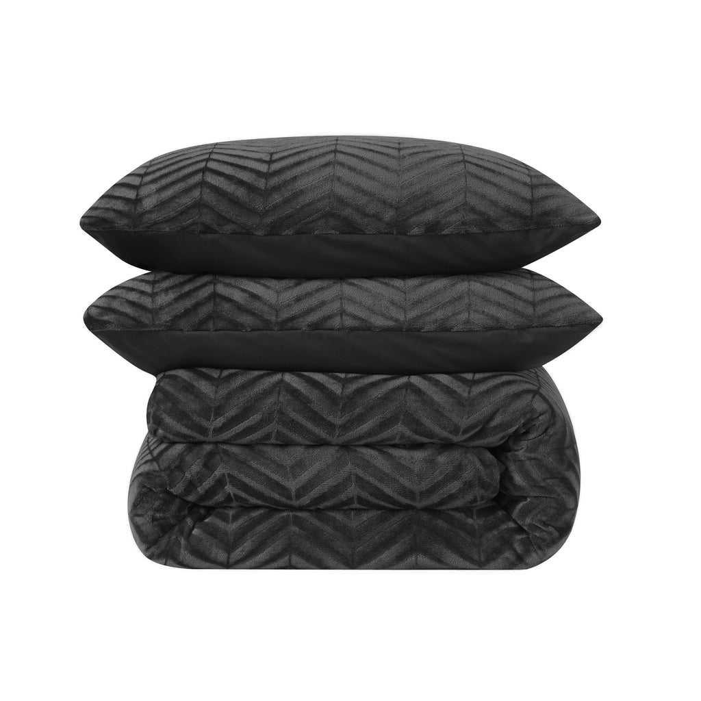 Dekbedovertrek teddy polyester chevron antraciet 200 x 200/220 cm, met kussenslopen voor de slaapkamer