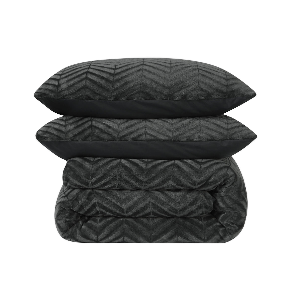 Dekbedovertrek teddy polyester chevron antraciet 200 x 200/220 cm, met kussenslopen voor de slaapkamer