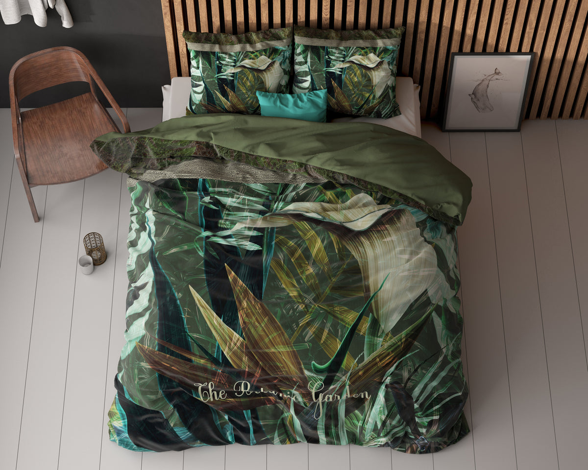 Dekbedovertrek botanische print groen De Botanische Tuin 240 x 200/220 cm, slaapkamer